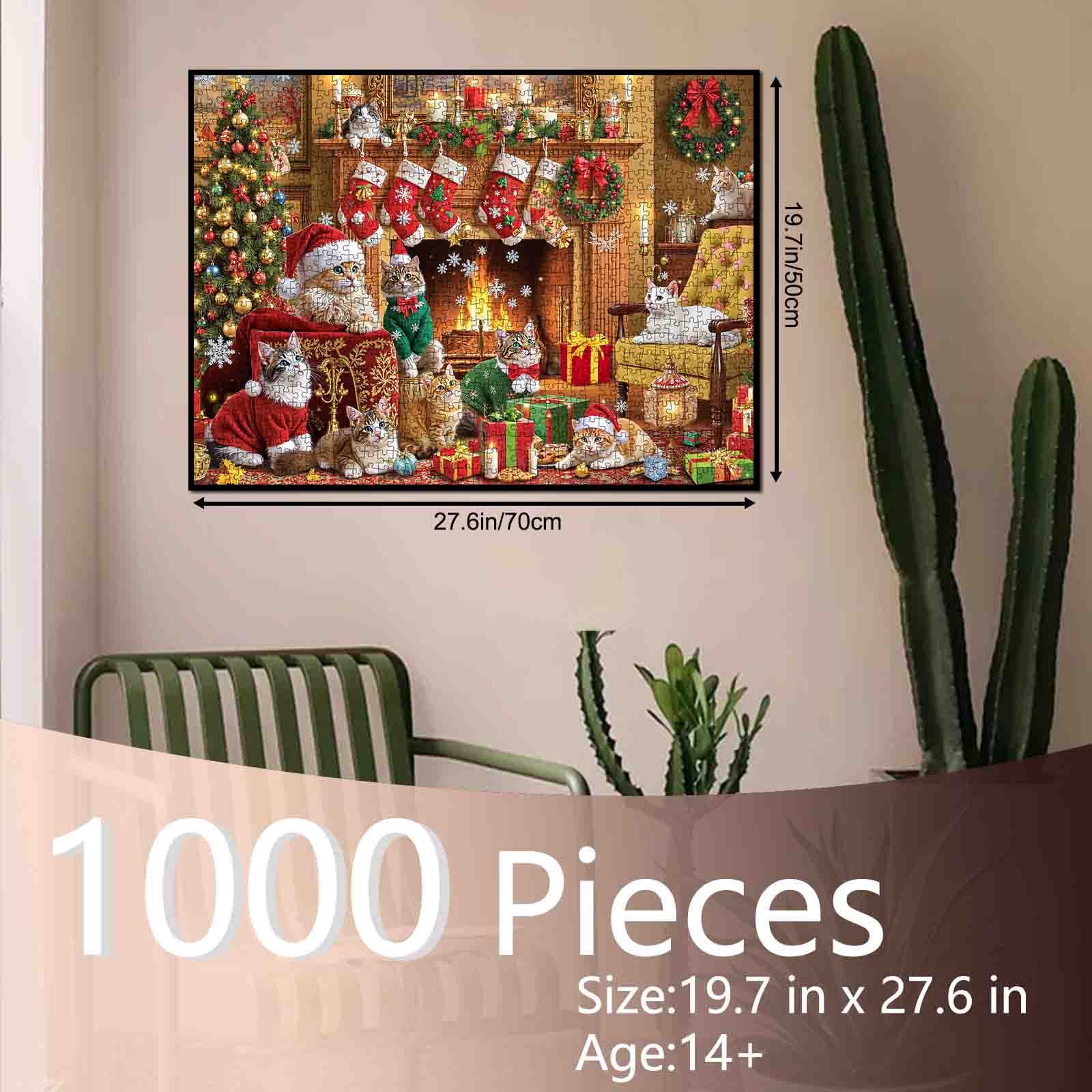 Festive Christmas Cats by the Fireplace Jigsaw Puzzle