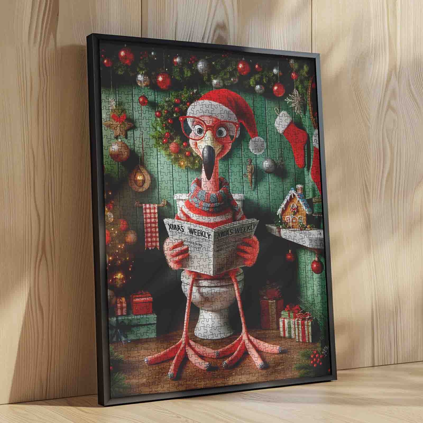 Festive Flamingo Toilet Reading Jigsaw Puzzle