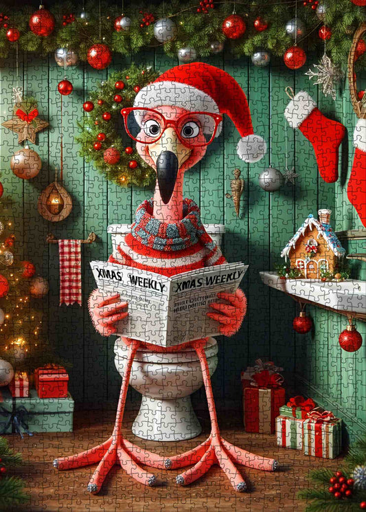 Festive Flamingo Toilet Reading Jigsaw Puzzle