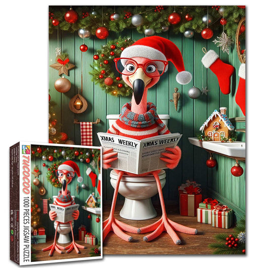Festive Flamingo Toilet Reading Jigsaw Puzzle