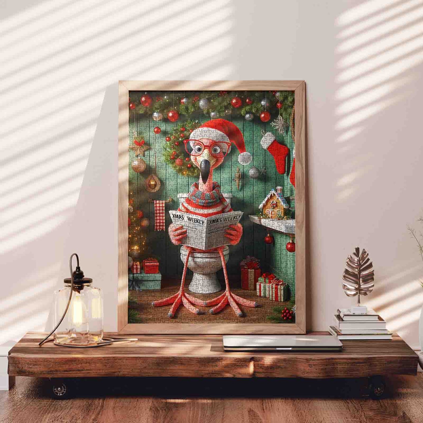 Festive Flamingo Toilet Reading Jigsaw Puzzle