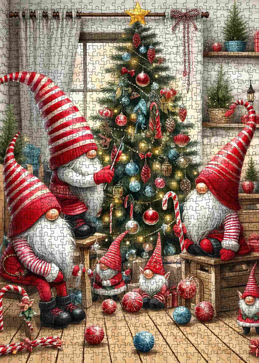 Festive Gnomes Decorating Tree Jigsaw Puzzle