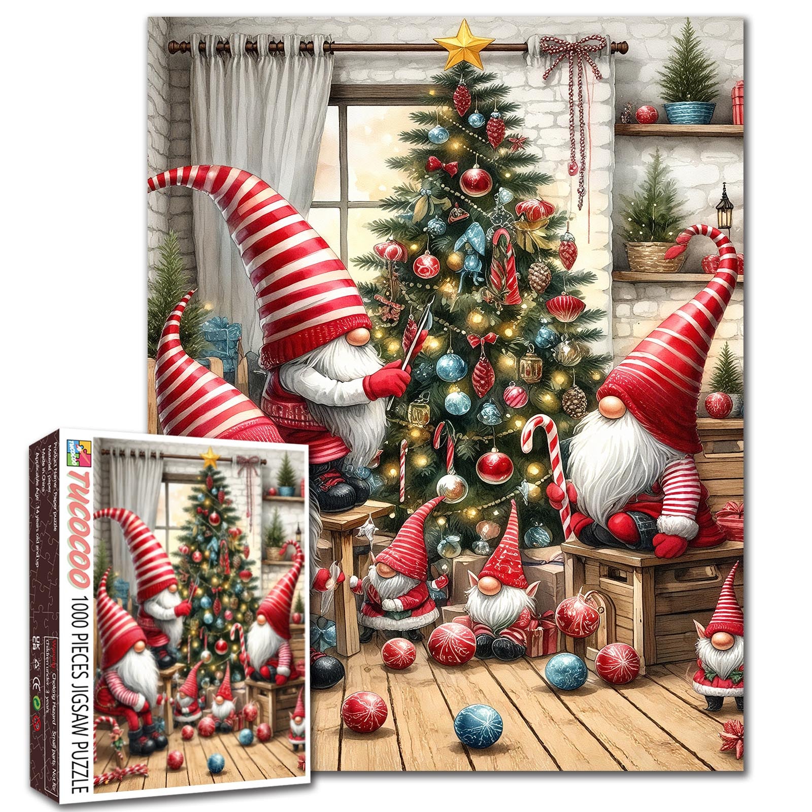 Festive Gnomes Decorating Tree Jigsaw Puzzle