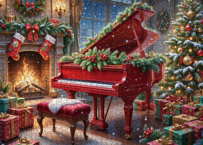 Festive Red Piano by Christmas Hearth Jigsaw Puzzle
