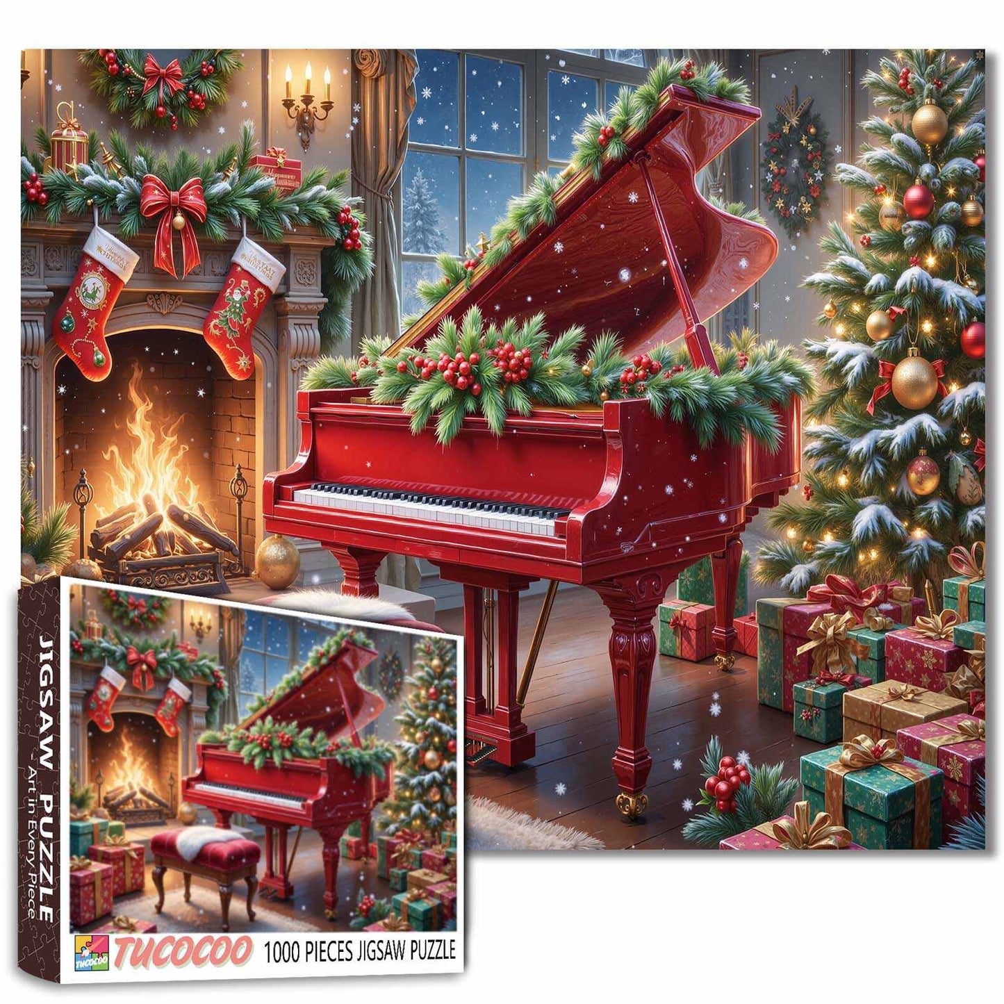 Festive Red Piano by Christmas Hearth Jigsaw Puzzle