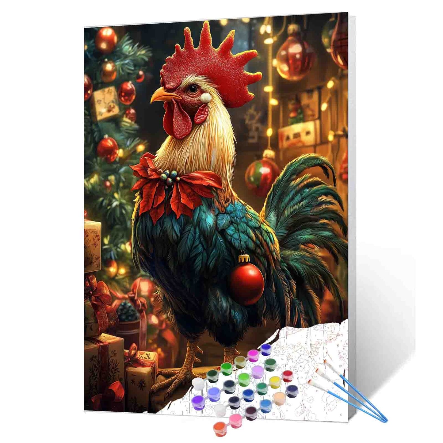 Festive Rooster Christmas Paint by Numbers