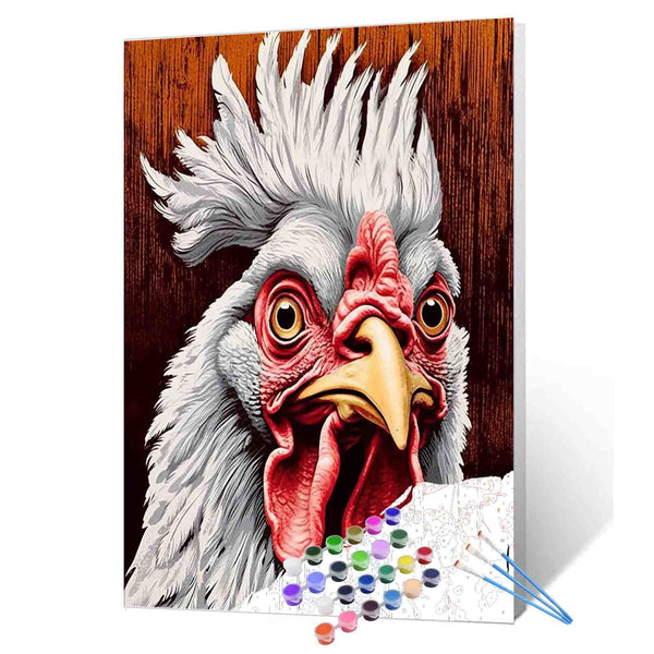 Fierce White Rooster Portrait Paint by Numbers – Tucocoo