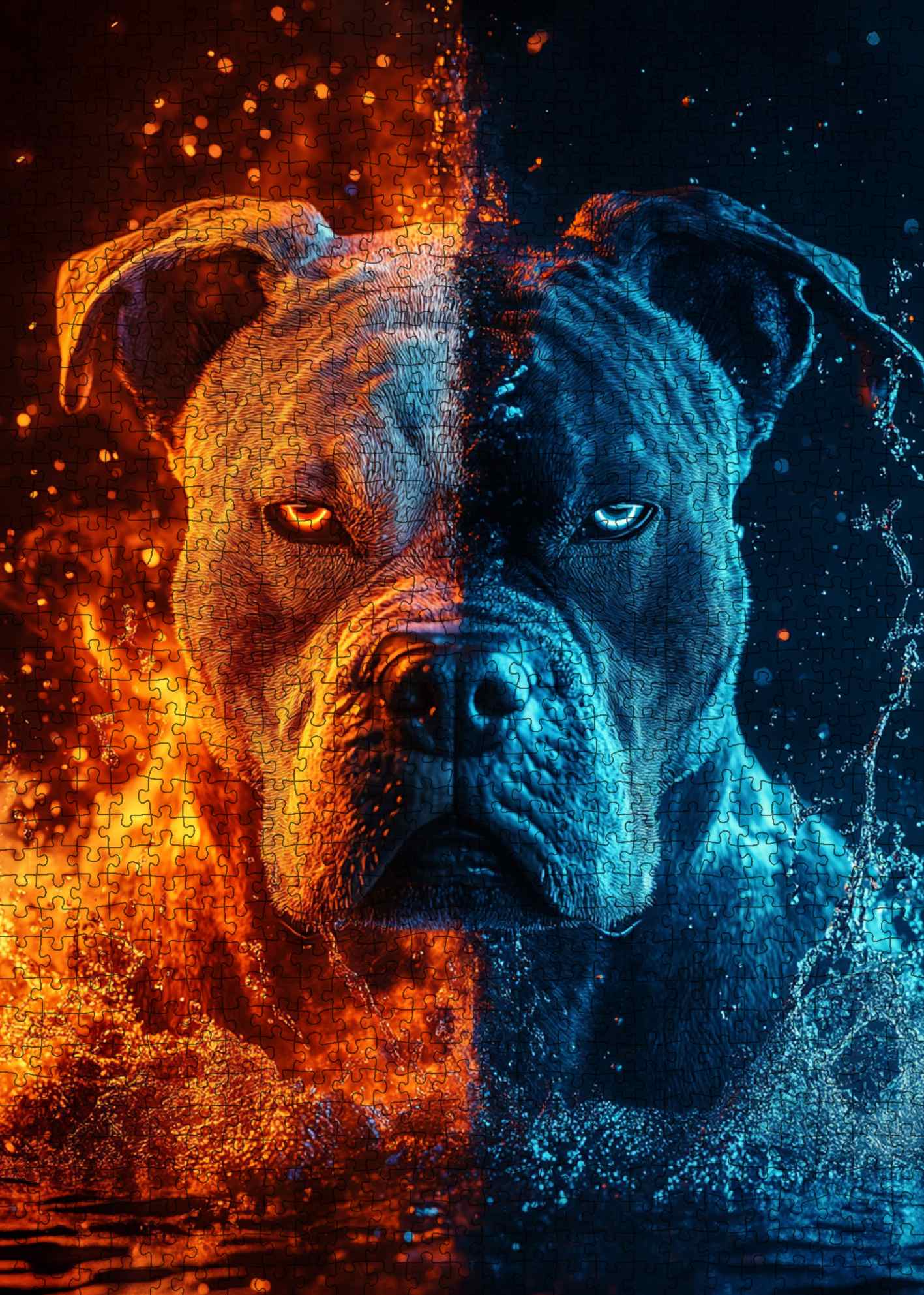 Fire and Ice Pitbull Jigsaw Puzzle
