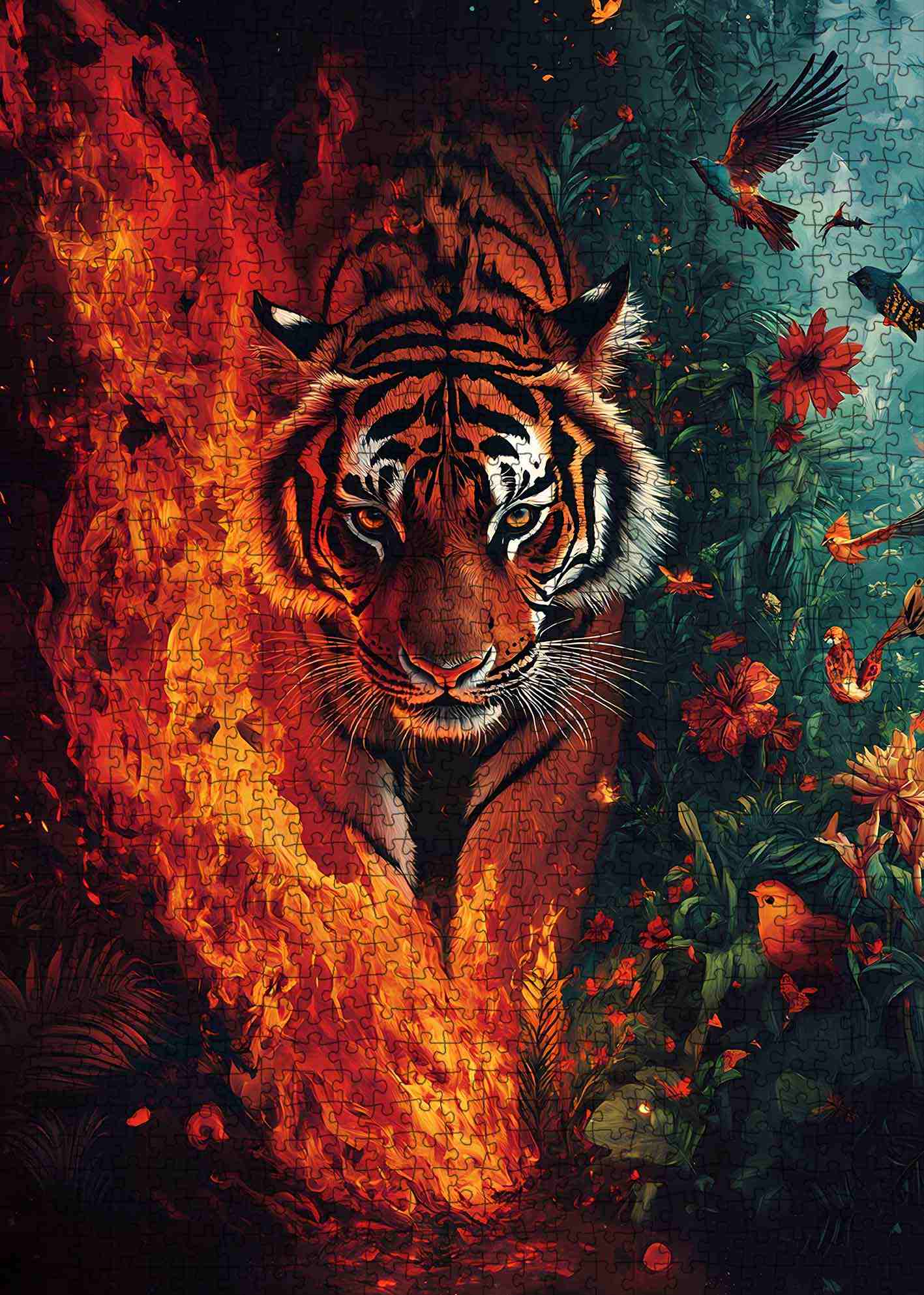 Fire and Jungle Tiger Jigsaw Puzzle