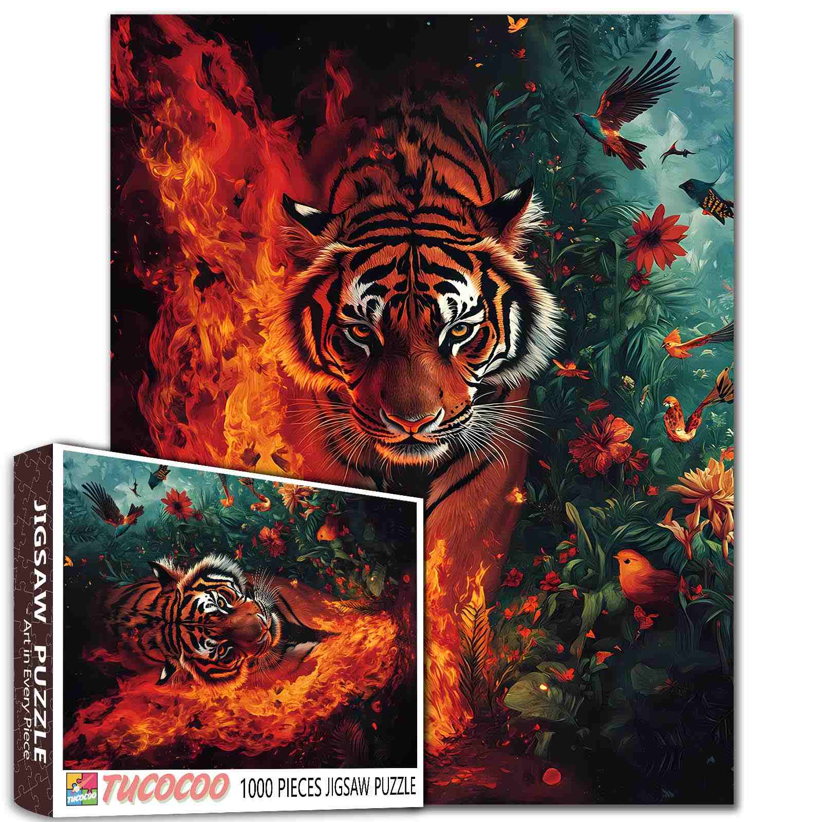 Fire and Jungle Tiger Jigsaw Puzzle