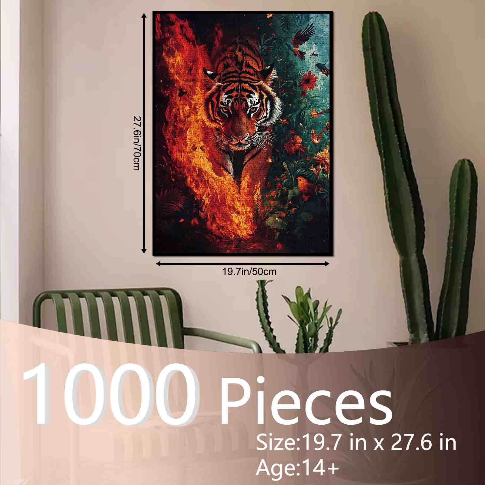 Fire and Jungle Tiger Jigsaw Puzzle