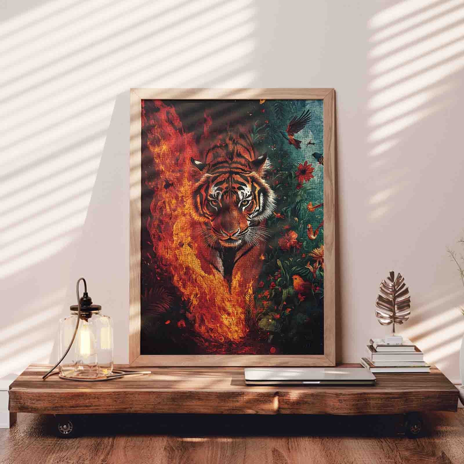 Fire and Jungle Tiger Jigsaw Puzzle