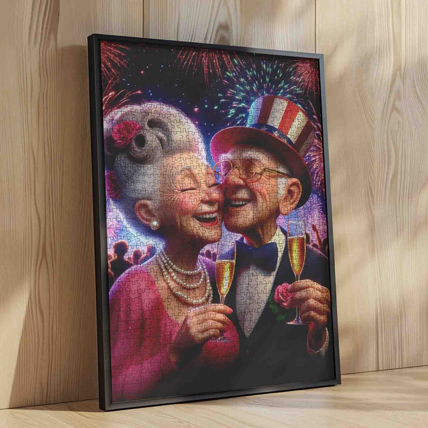 Fireworks Toast Senior Couple Jigsaw Puzzle