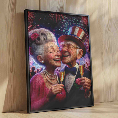 Fireworks Toast Senior Couple Jigsaw Puzzle
