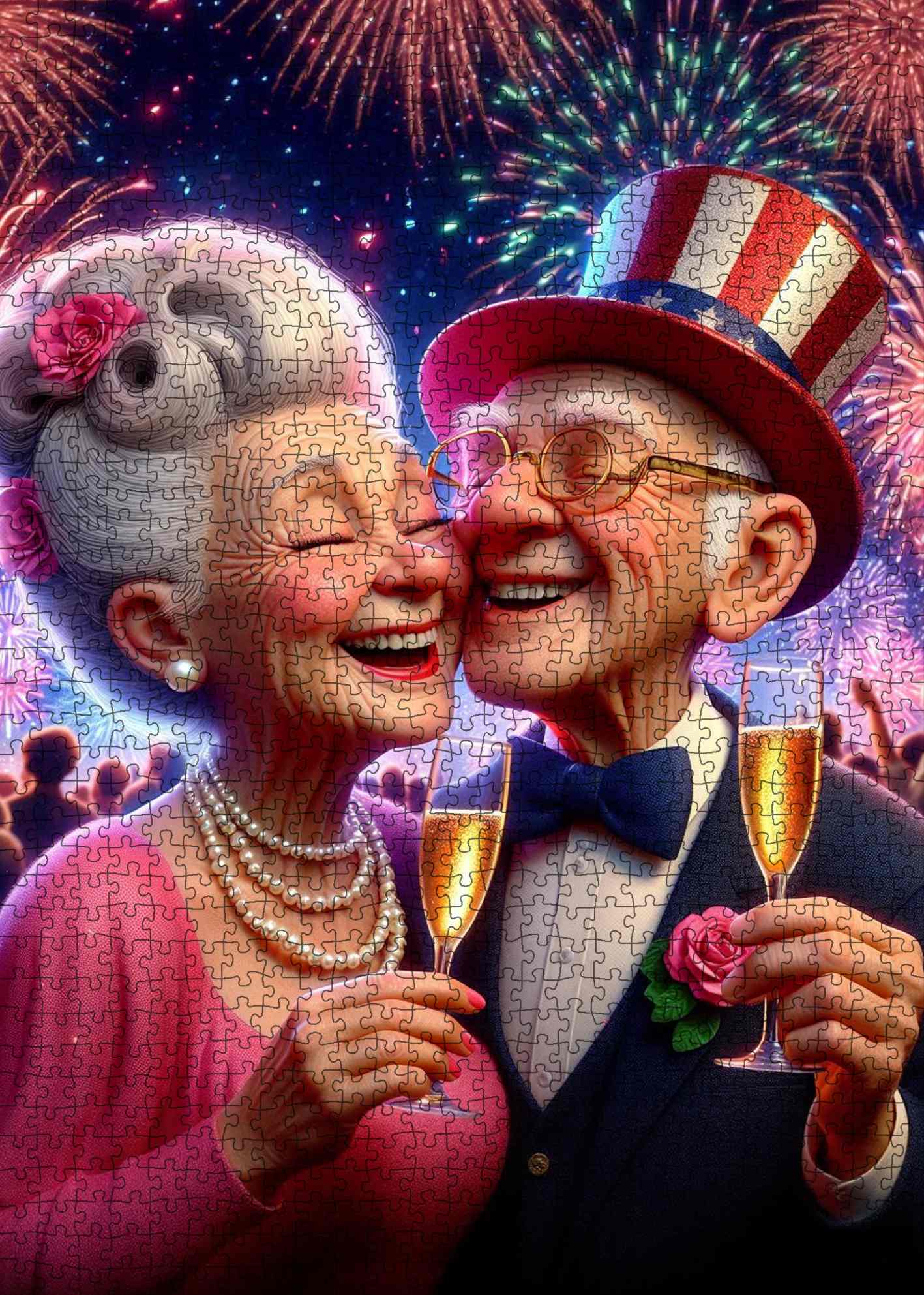 Fireworks Toast Senior Couple Jigsaw Puzzle
