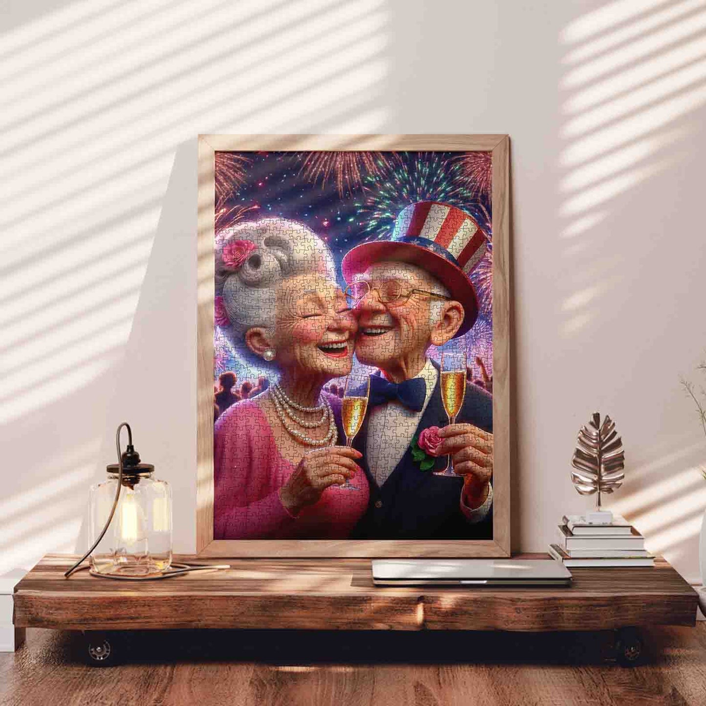 Fireworks Toast Senior Couple Jigsaw Puzzle
