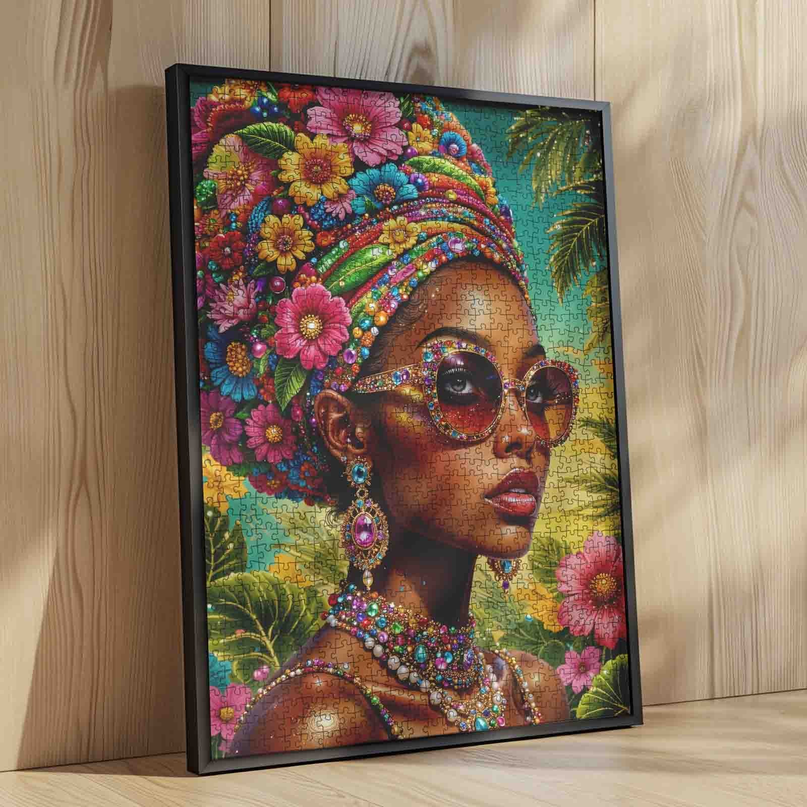 Floral Afro Beauty with Sunglasses Jigsaw Puzzle