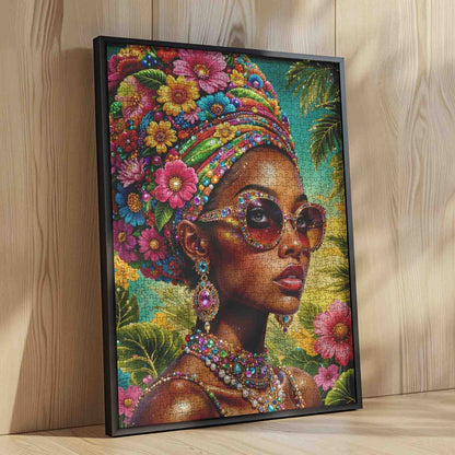 Floral Afro Beauty with Sunglasses Jigsaw Puzzle