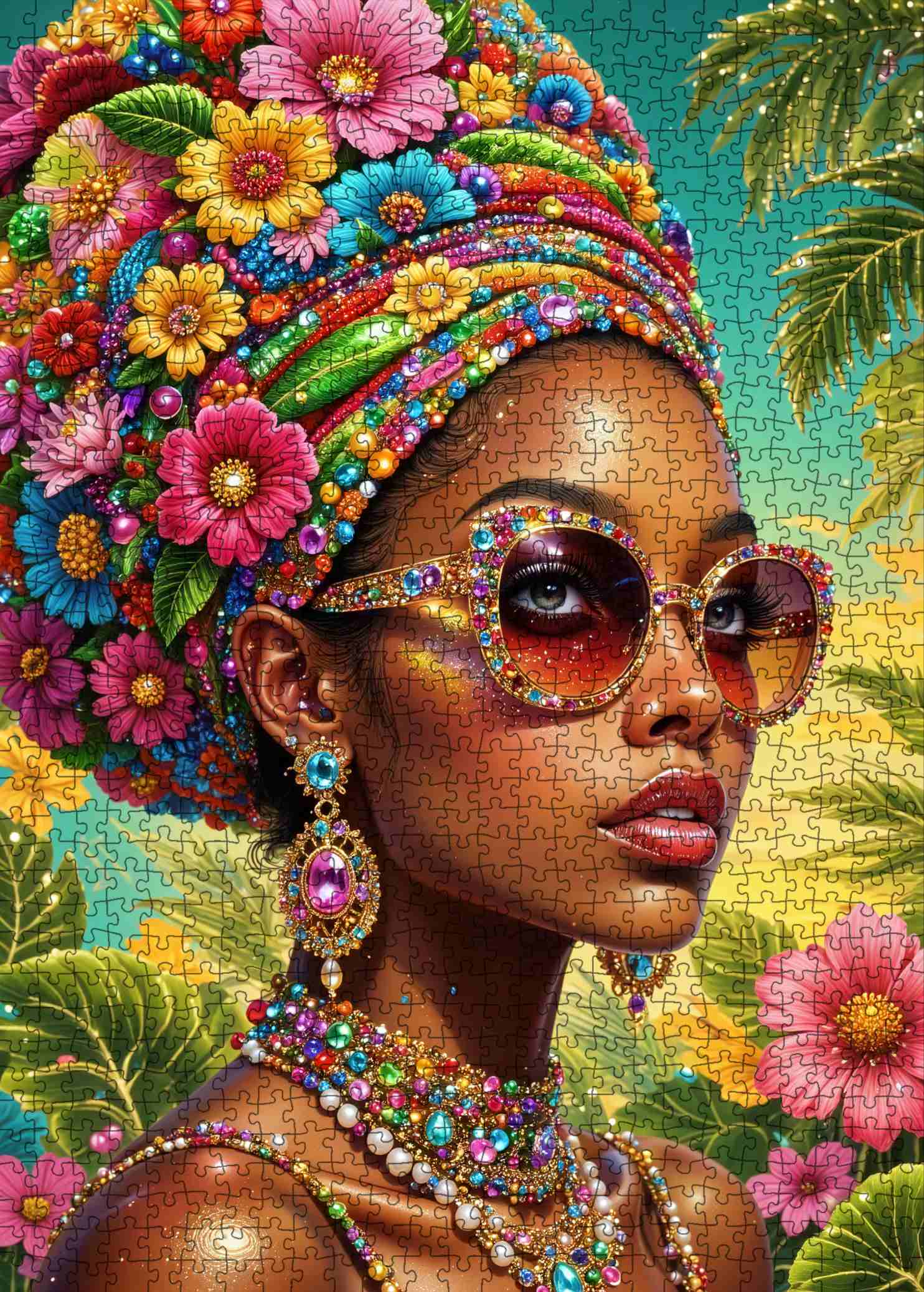 Floral Afro Beauty with Sunglasses Jigsaw Puzzle