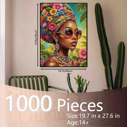 Floral Afro Beauty with Sunglasses Jigsaw Puzzle