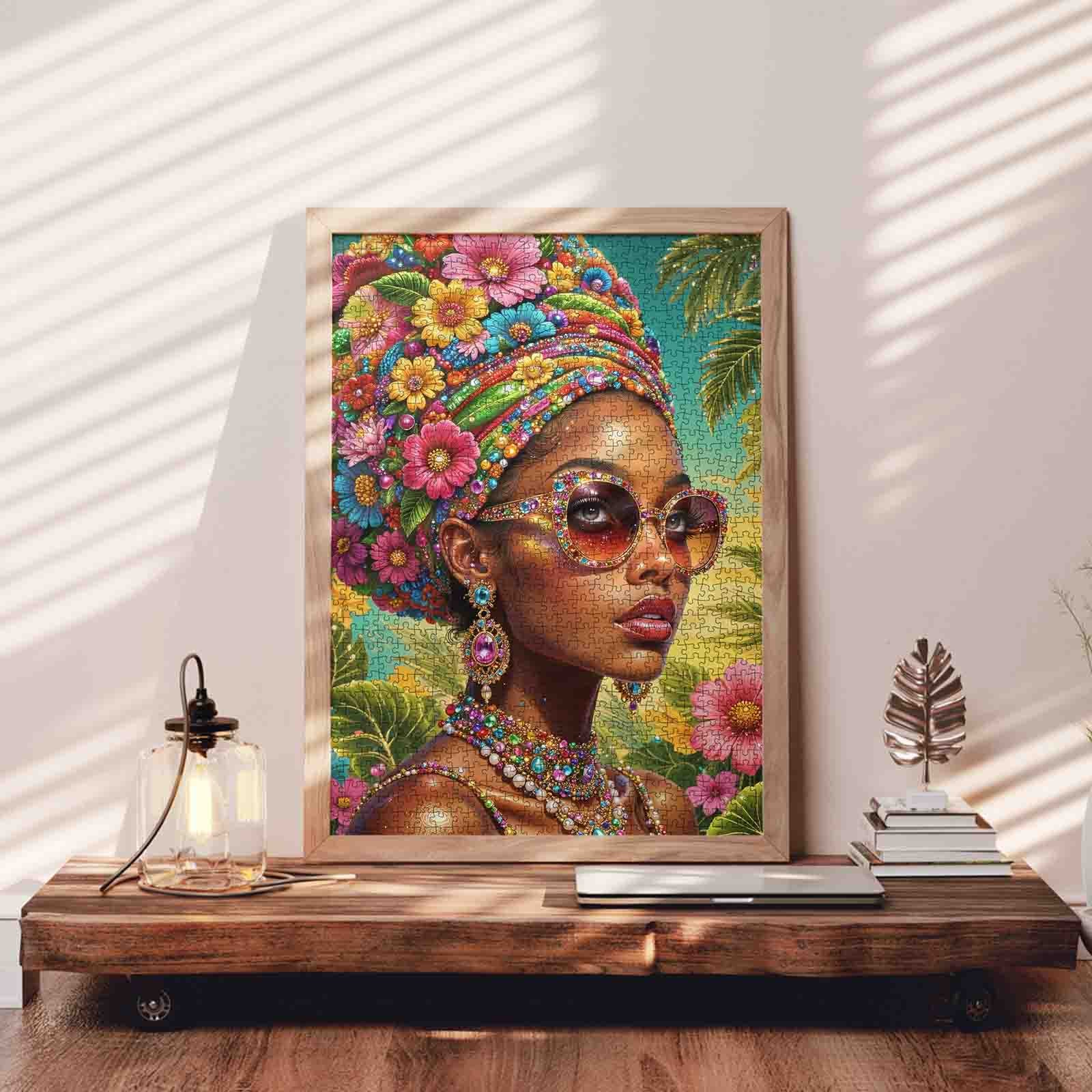 Floral Afro Beauty with Sunglasses Jigsaw Puzzle