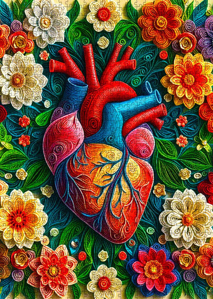 Floral Anatomical Heart Art Jigsaw Puzzle