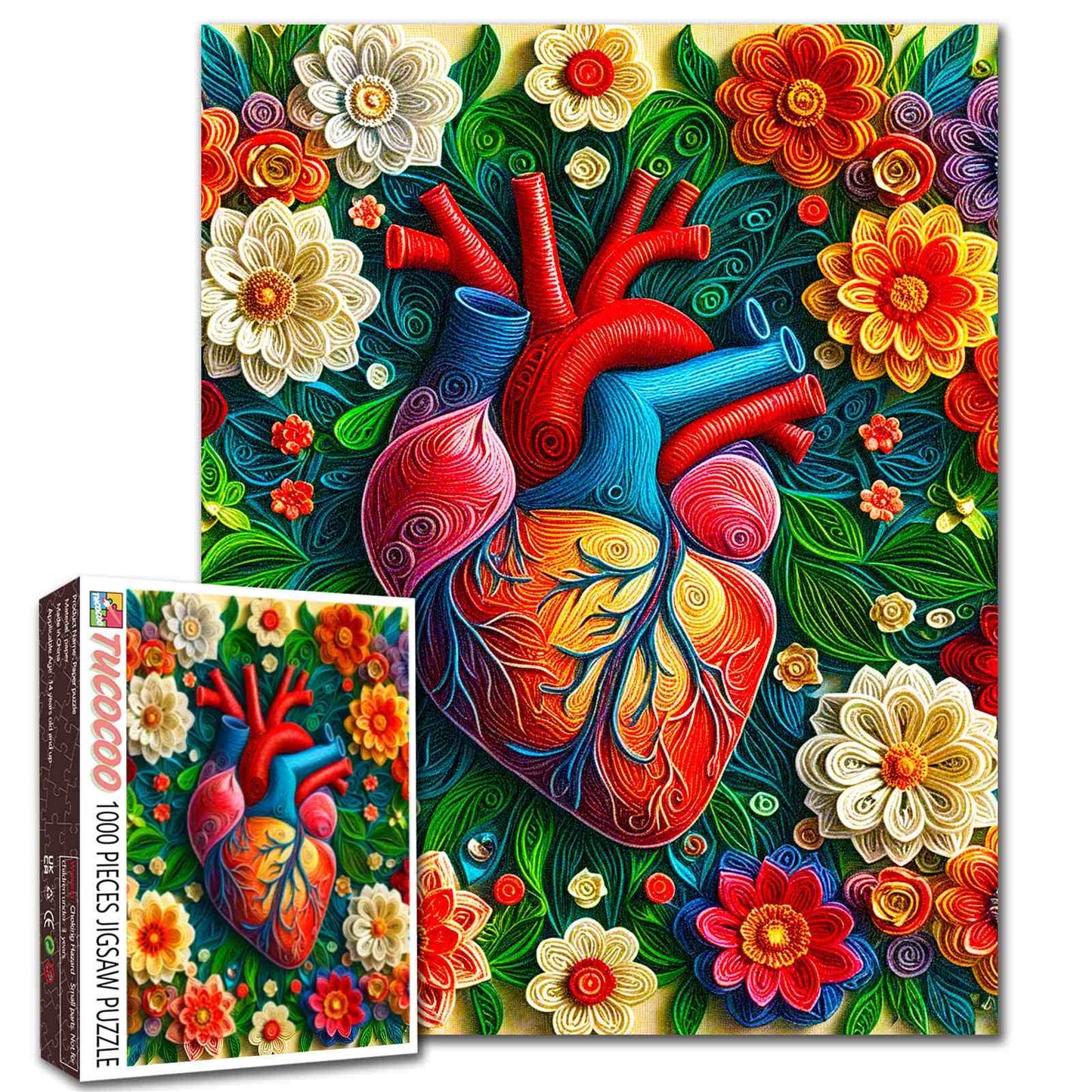 Floral Anatomical Heart Art Jigsaw Puzzle