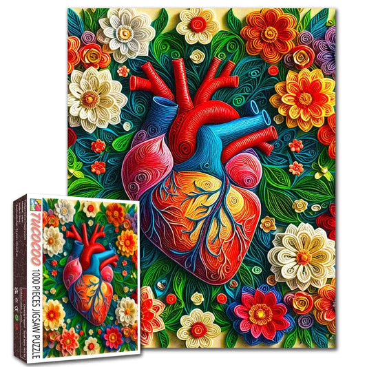 Floral Anatomical Heart Art Jigsaw Puzzle