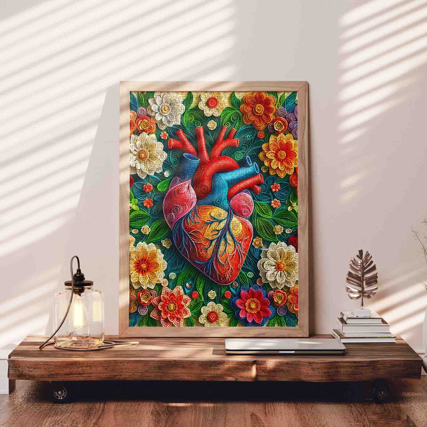 Floral Anatomical Heart Art Jigsaw Puzzle