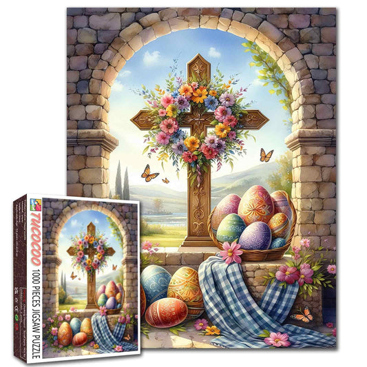 Floral Cross Easter Blessing Scene Jigsaw Puzzle