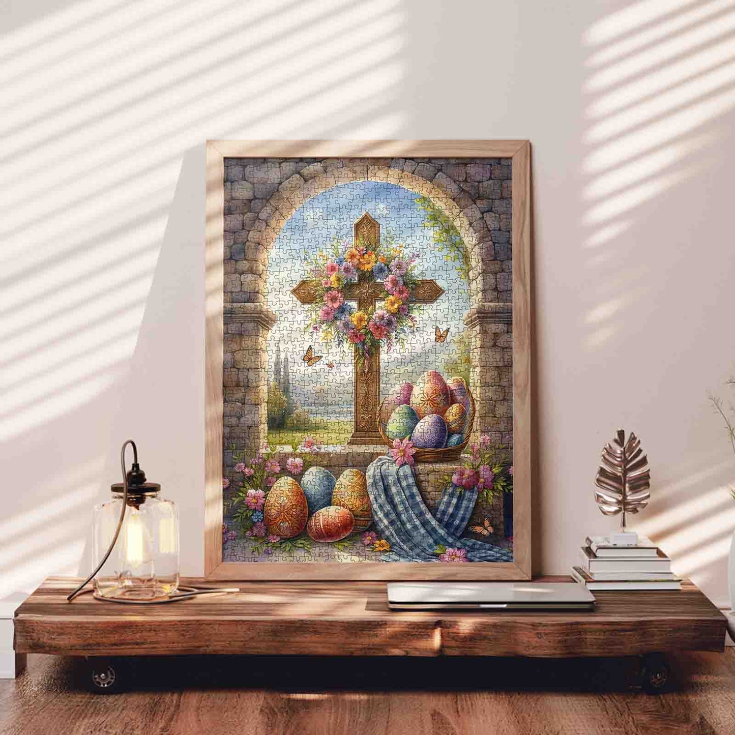Floral Cross Easter Blessing Scene Jigsaw Puzzle