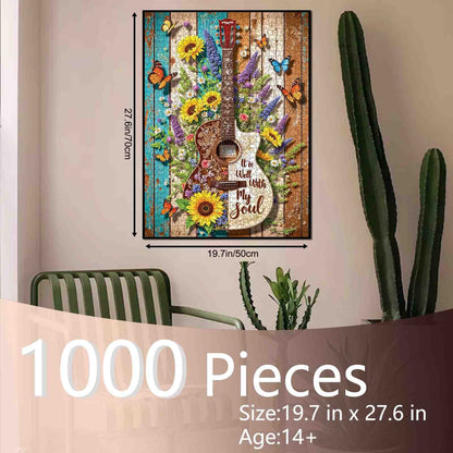 Floral Guitar Butterfly Rustic Wood Art Jigsaw Puzzle