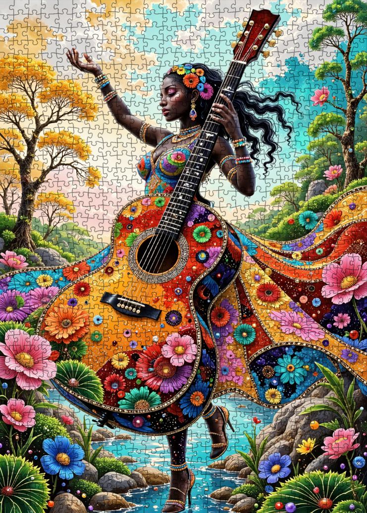 Floral Guitar Goddess Jigsaw Puzzle