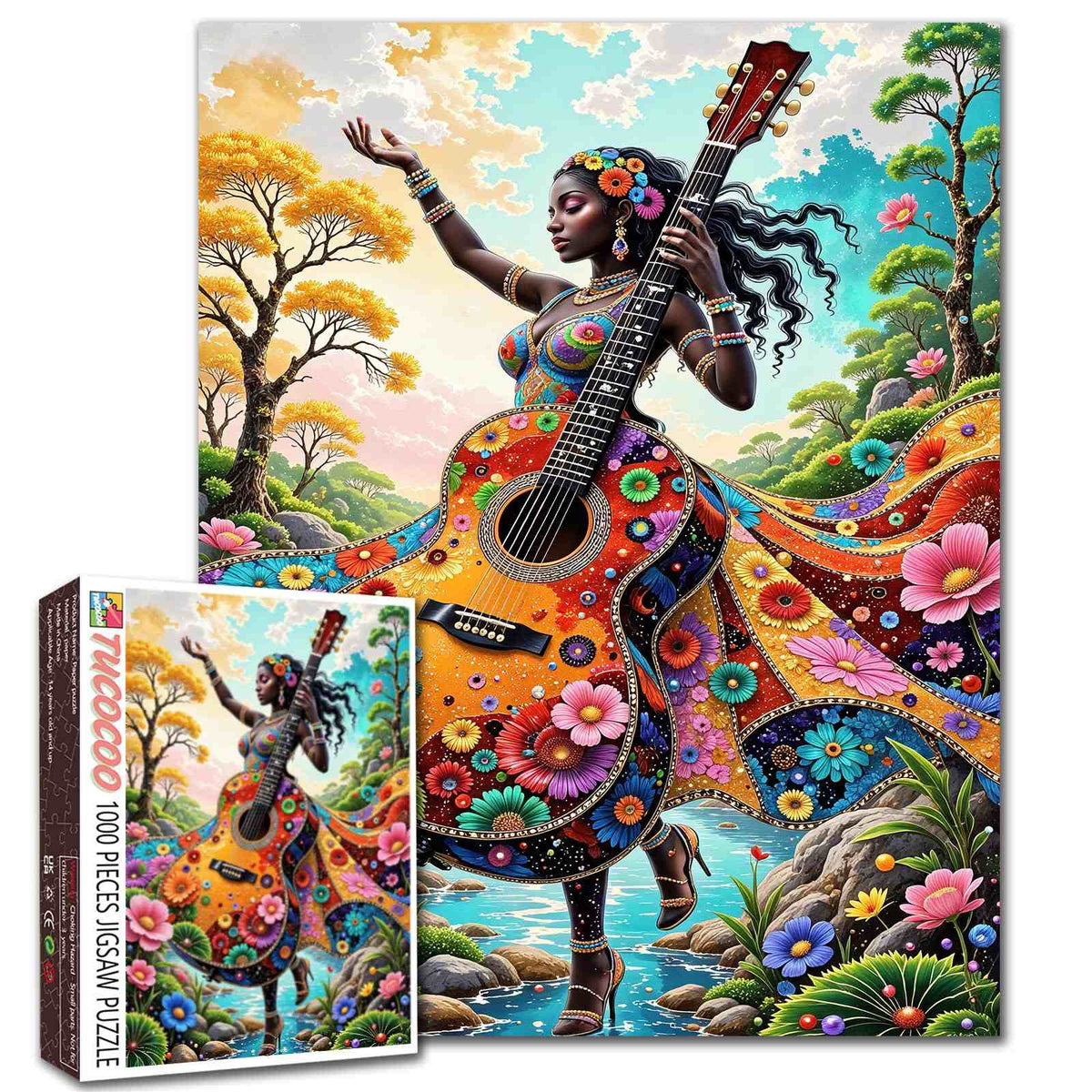 Floral Guitar Goddess Jigsaw Puzzle