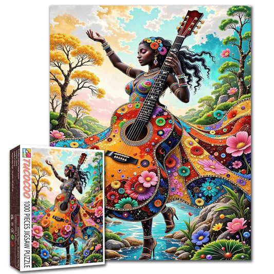 Floral Guitar Goddess Jigsaw Puzzle