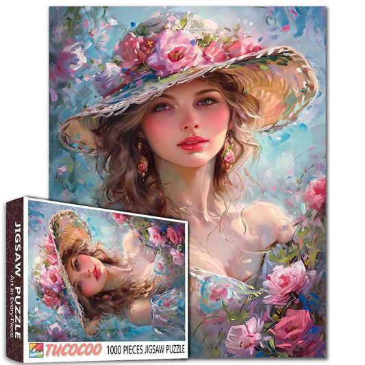 Floral Hat Elegant Lady Jigsaw Puzzle