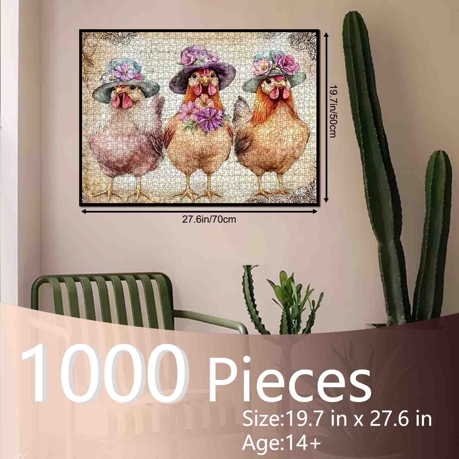 Floral Hat Farm Chickens Jigsaw Puzzle