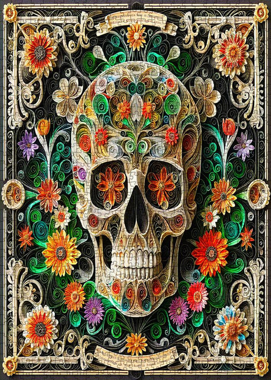 Floral Scroll Skull Jigsaw Puzzle