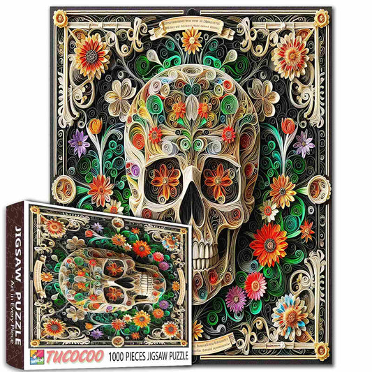 Floral Scroll Skull Jigsaw Puzzle