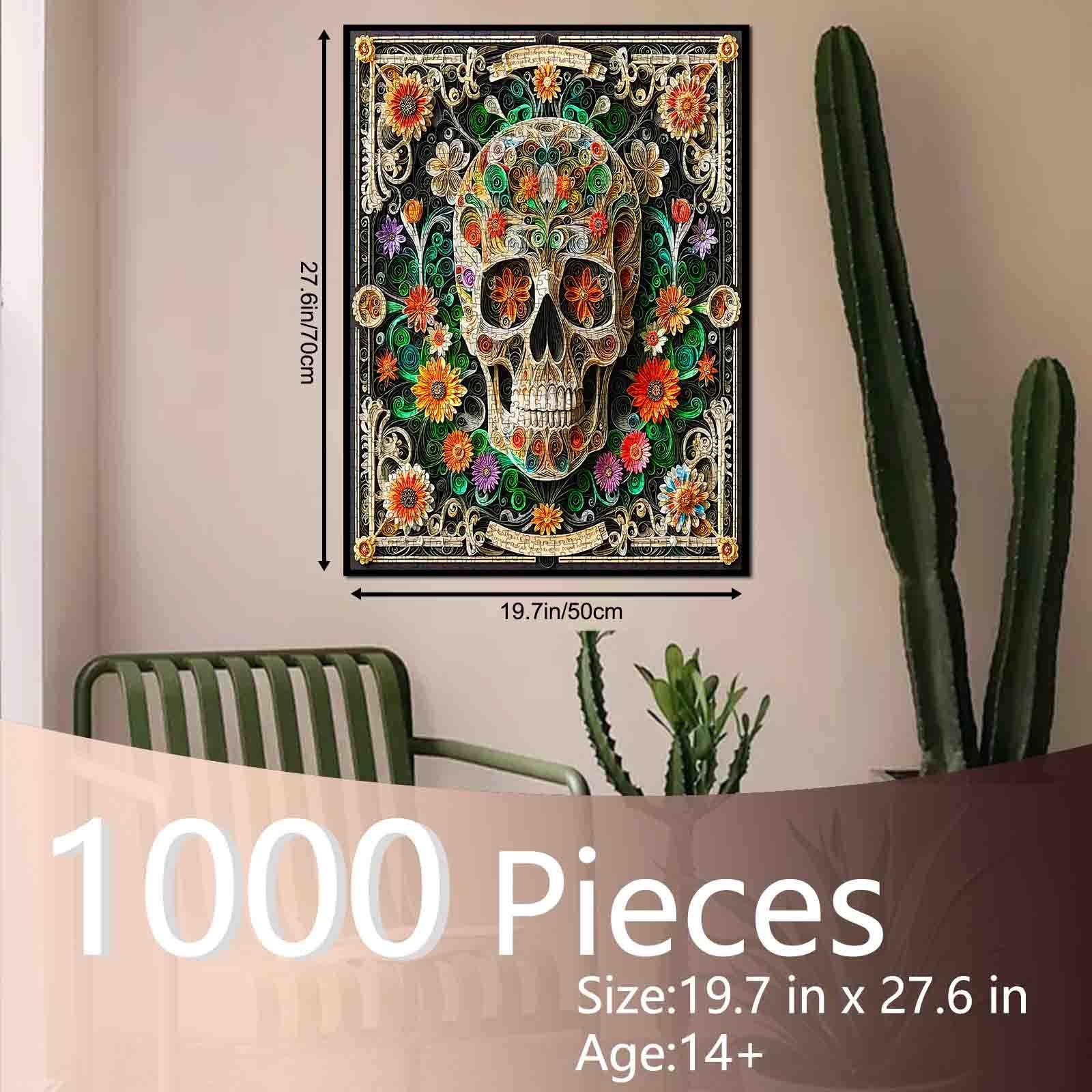 Floral Scroll Skull Jigsaw Puzzle