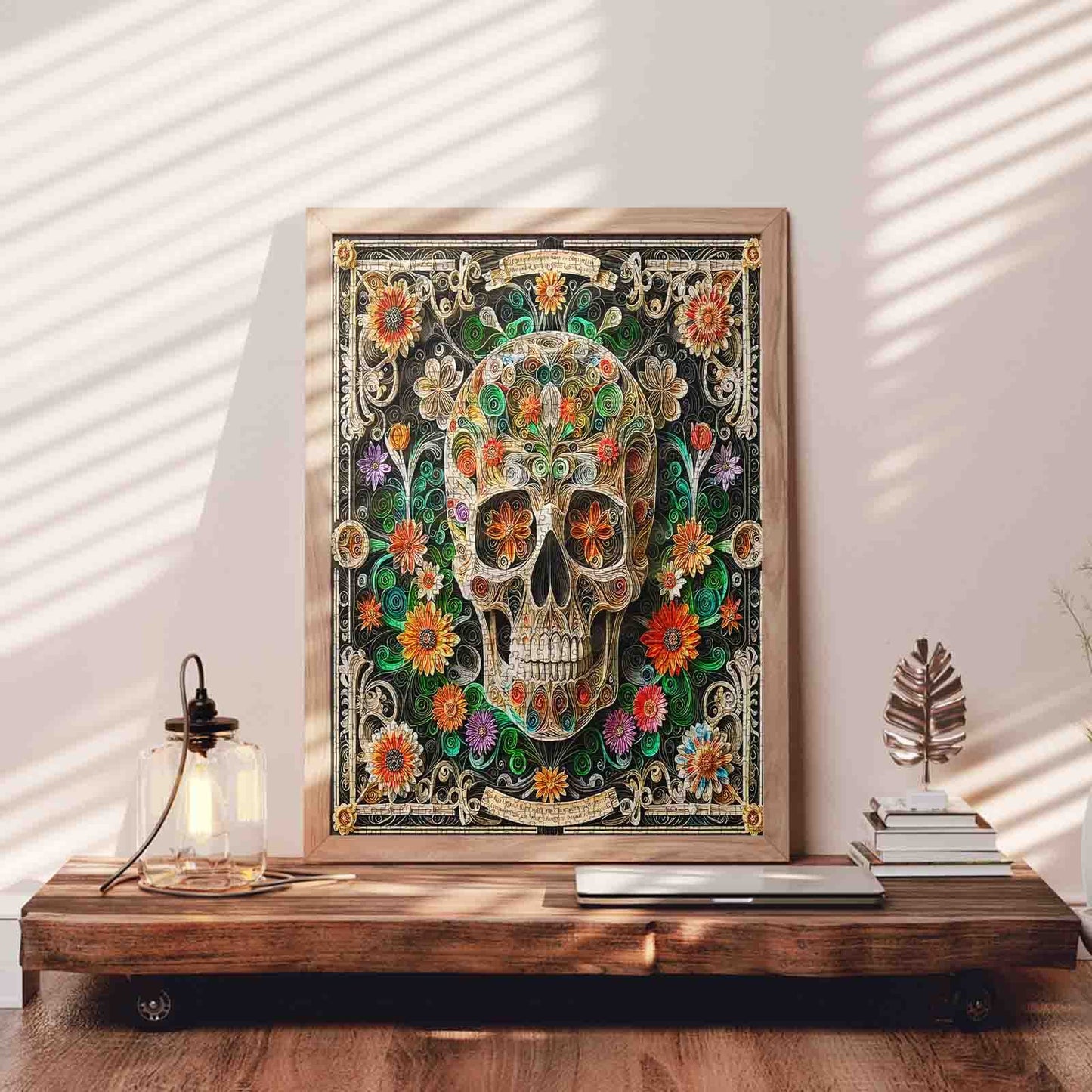 Floral Scroll Skull Jigsaw Puzzle