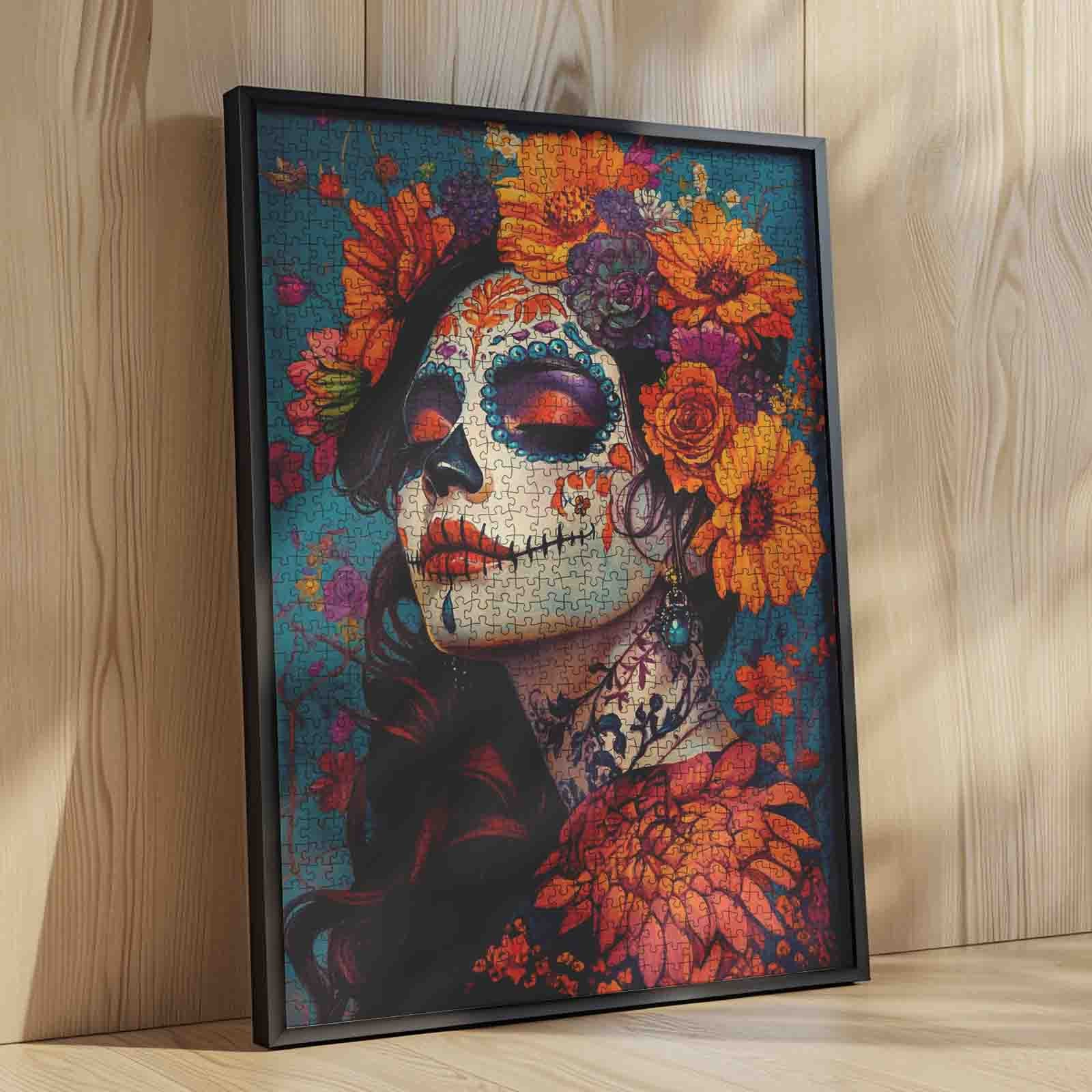 Floral Sugar Skull Woman Day of the Dead Jigsaw Puzzle