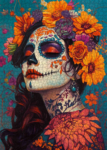 Floral Sugar Skull Woman Day of the Dead Jigsaw Puzzle