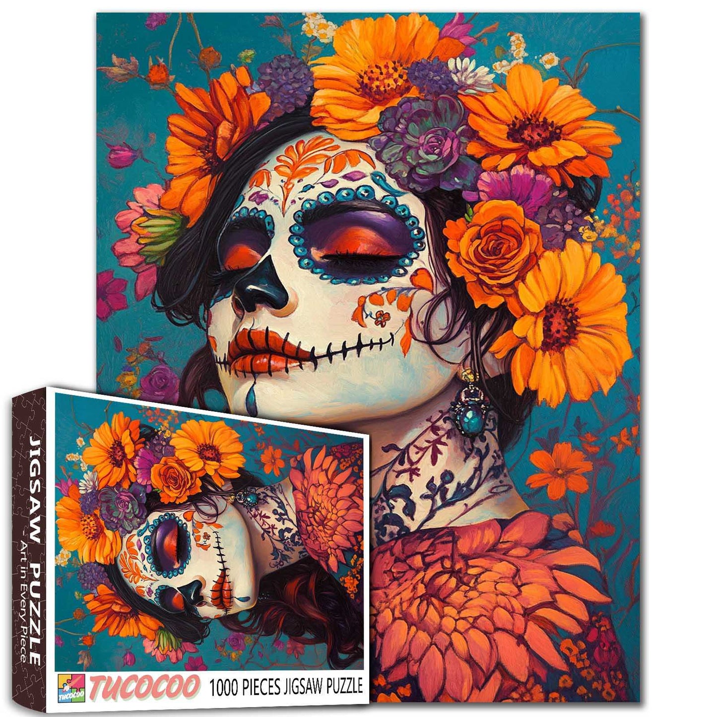 Floral Sugar Skull Woman Day of the Dead Jigsaw Puzzle