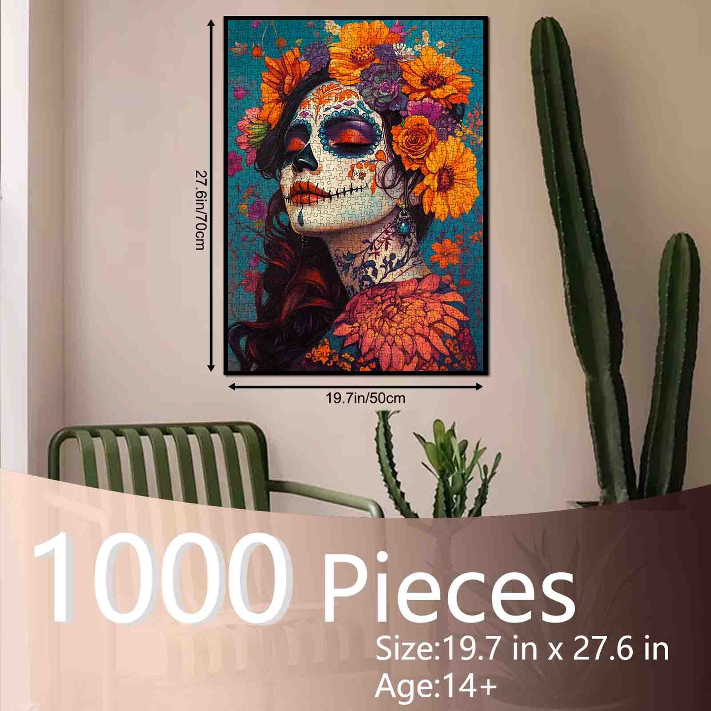 Floral Sugar Skull Woman Day of the Dead Jigsaw Puzzle