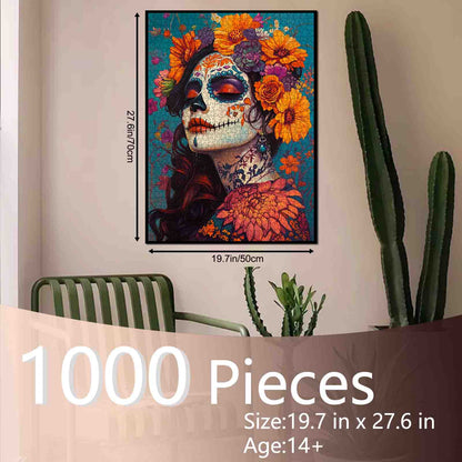 Floral Sugar Skull Woman Day of the Dead Jigsaw Puzzle