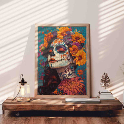Floral Sugar Skull Woman Day of the Dead Jigsaw Puzzle