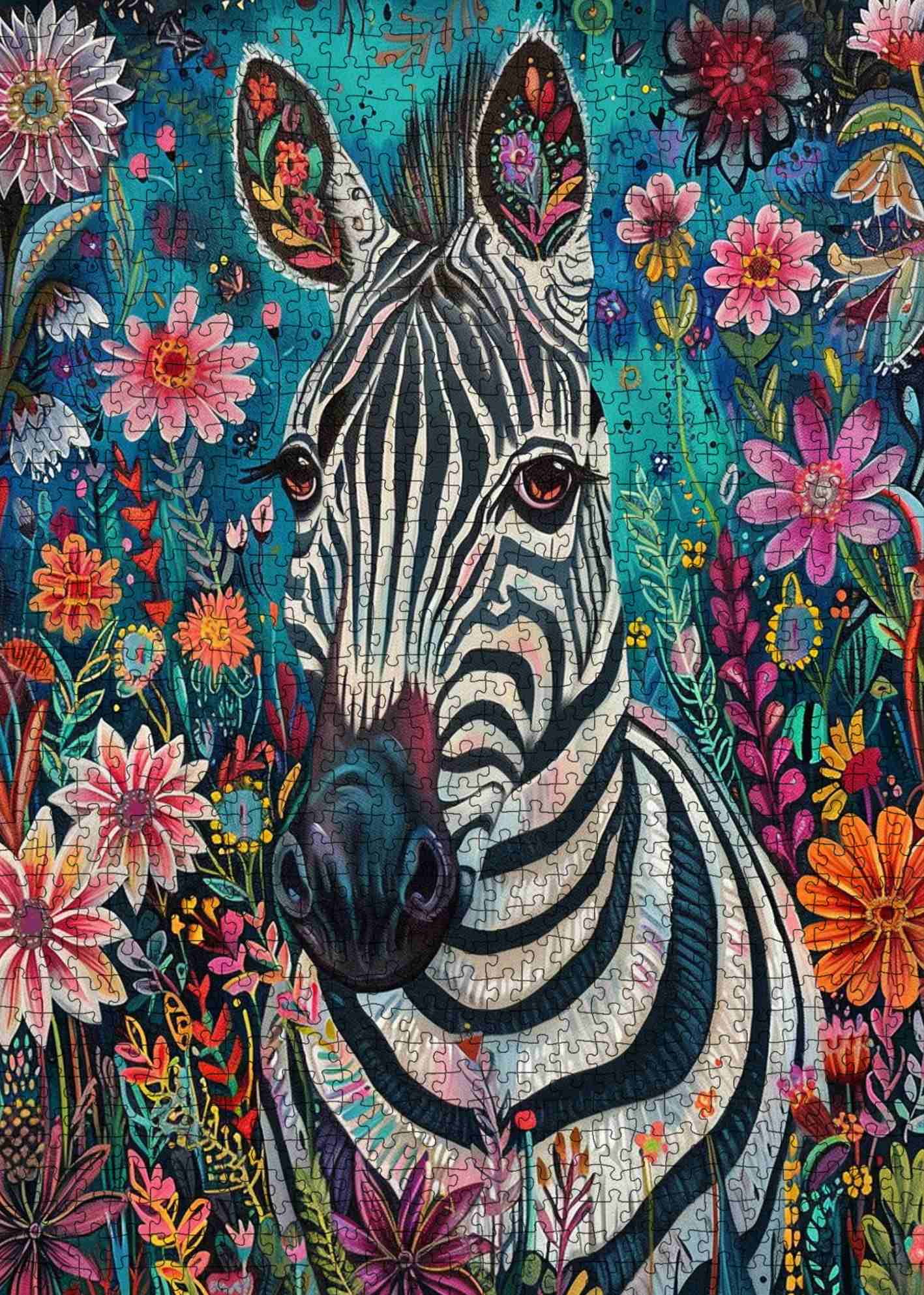 Floral Zebra Portrait Jigsaw Puzzle