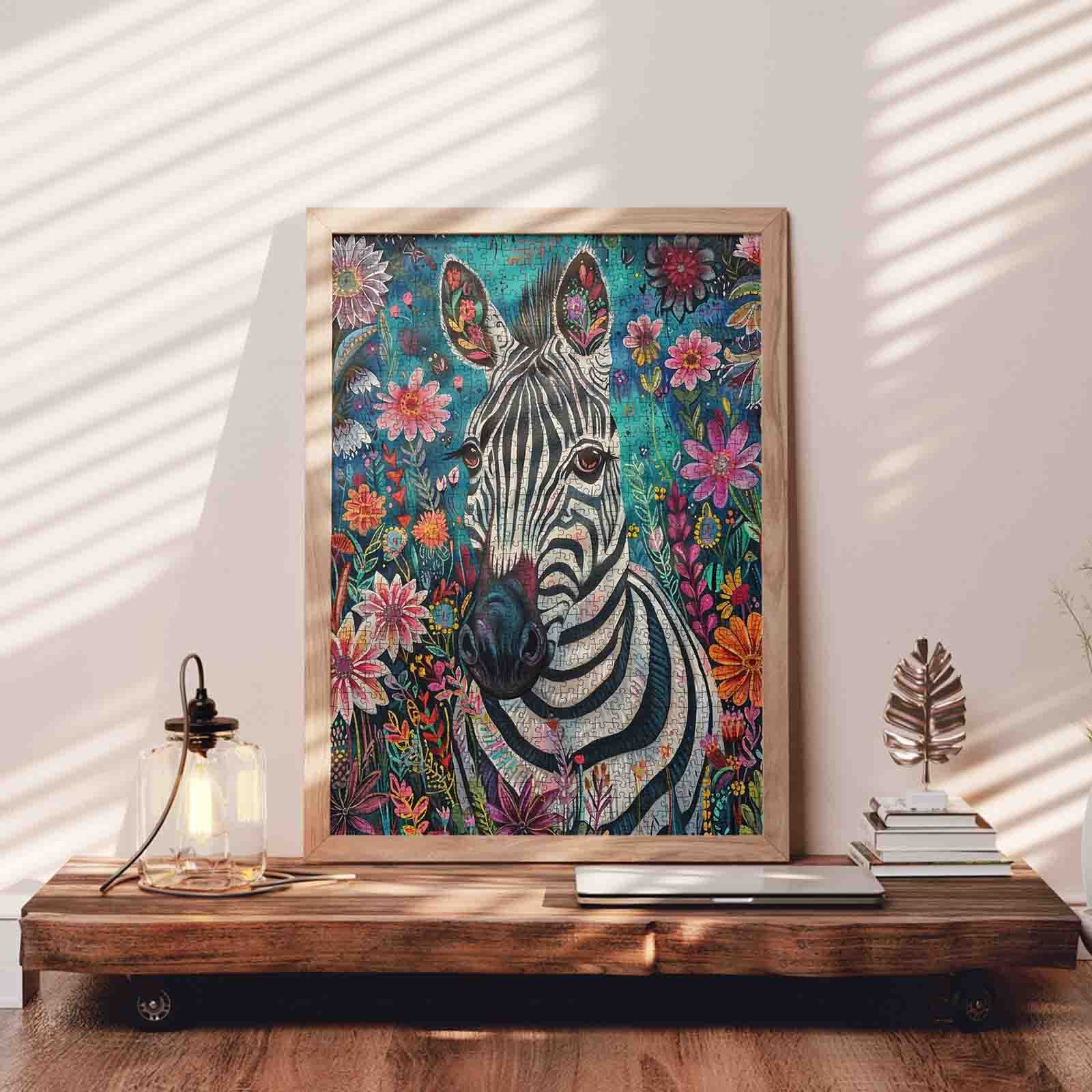 Floral Zebra Portrait Jigsaw Puzzle