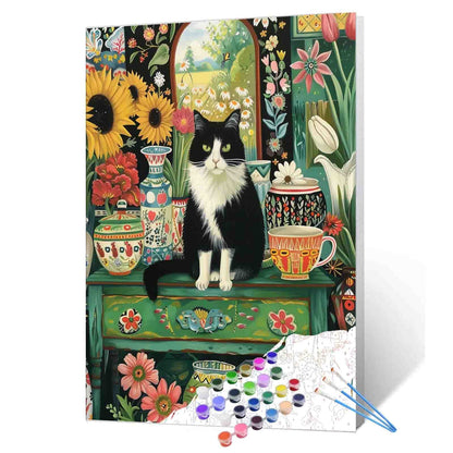 Floral Garden Cat Paint by Numbers